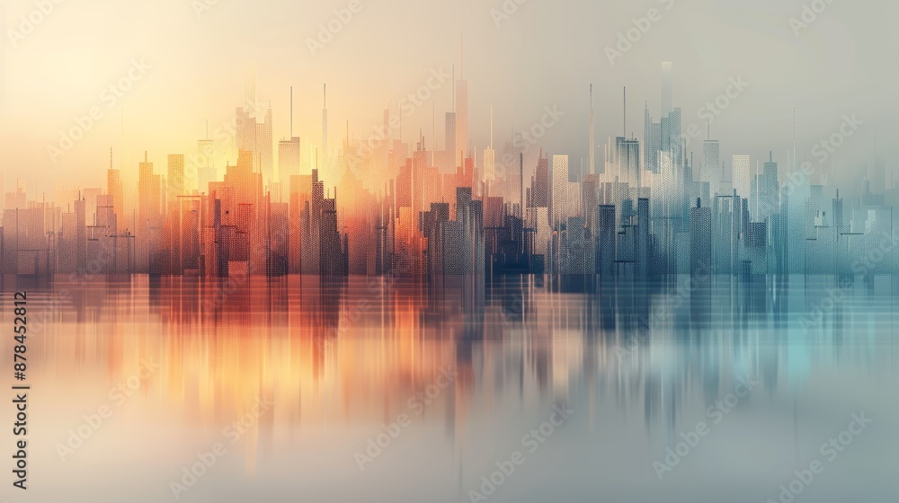 A city skyline at sunrise, with a soft, dreamy feel and vibrant colors. The cityscape is reflected in the water, creating a beautiful and peaceful scene. A city skyline at sunrise, with a soft, dreamy feel and vibrant colors. The cityscape is reflected in the water, creating a beautiful and peaceful scene.