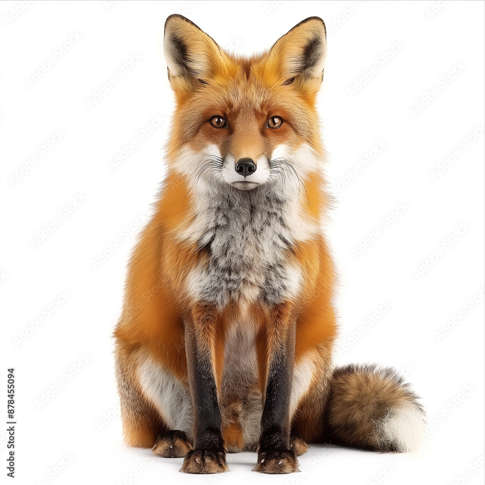Fototapeta premium Detailed fox portrait on plain white background