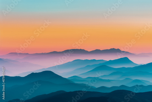 Colorful sunrise over misty mountain ranges, showcasing serene and breathtaking natural beauty.