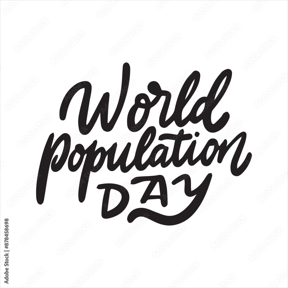 Obraz premium World Population Day text banner lettering black. Hand drawn vector art. White Background , PNG 