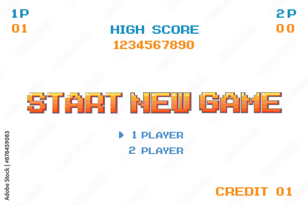 START NEW GAME play .pixel art .8 bit game. retro game. for game assets in vector illustrations. START NEW GAME play .pixel art .8 bit game. retro game. for game assets in vector illustrations.