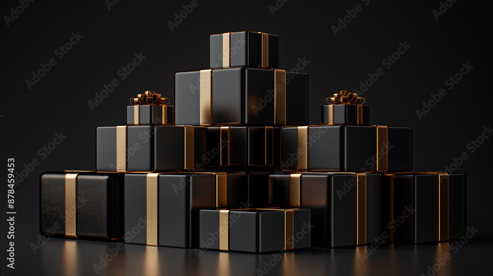 abstract 3d background with black and gold gift boxes abstract 3d background with black and gold gift boxes
