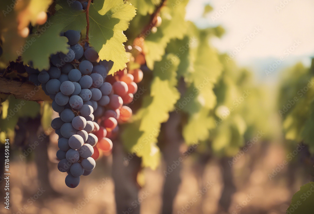 Fototapeta premium vineyard, clusters of ripe grapes hang from the vines, 