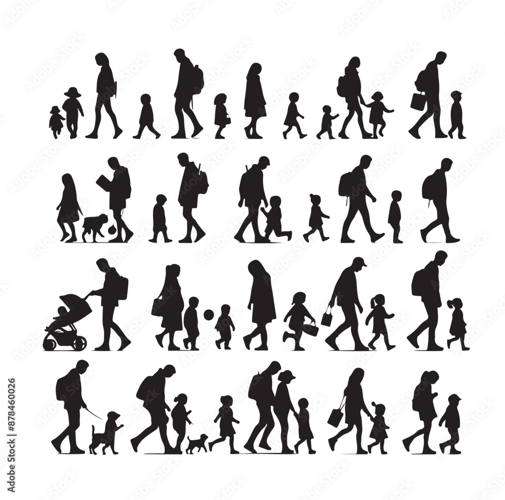 Set of Silhouette Walking People and Children. Illustration Vector Set of Silhouette Walking People and Children. Illustration Vector