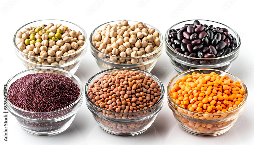 Collection set of Various dried kidney legumes beans, soybeans, lentils, chickpeas close up isolated on white background Collection set of Various dried kidney legumes beans, soybeans, lentils, chickpeas close up isolated on white background