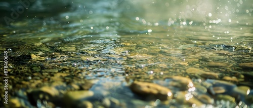 Clear Water Ripples Over Smooth River Rocks on a Sunny Day