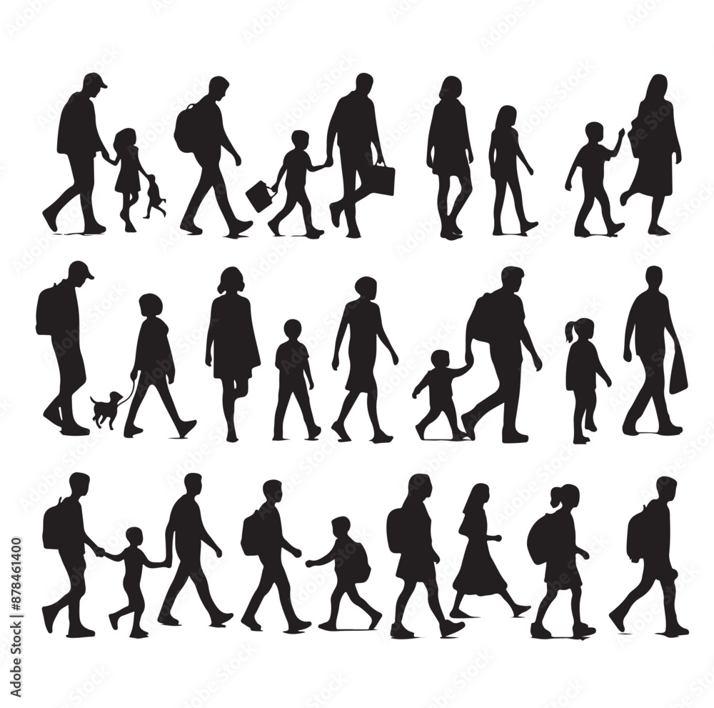 Set of Silhouette Walking People and Children. Illustration Vector Set of Silhouette Walking People and Children. Illustration Vector
