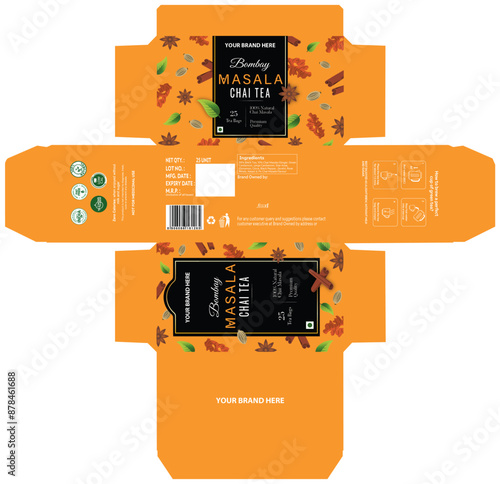 BOMBAY MASALA Tea bag box packaging banners and branding for tea brand