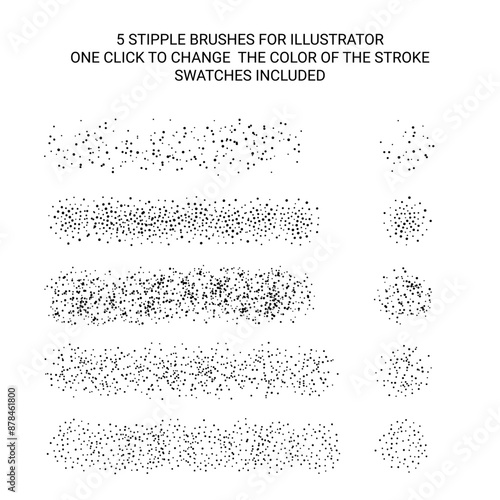 Stipple brushes set for illustration. Noise, grunge, dirty effect creation. Swatches included.