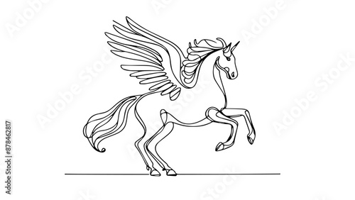 unicorn pegasus single line illustration
