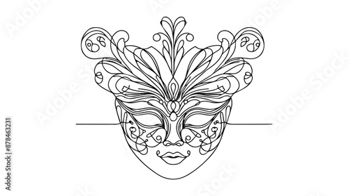 female carnival mask one line illustration