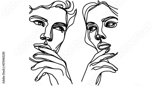 thoughtful people one line illustration