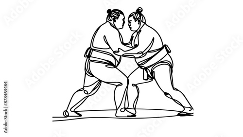 two sumo wrestlers line art illustration