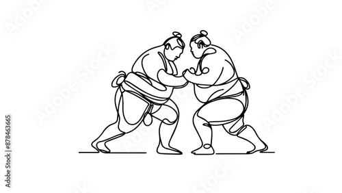 sumo wrestlers one line drawing
