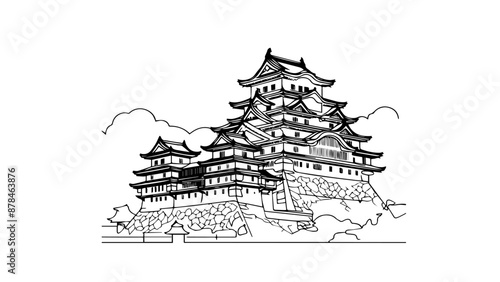 himeji castle one line illustration