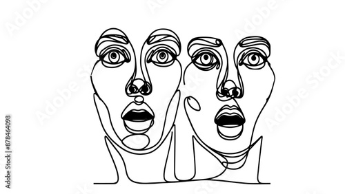 female surprised faces one line illustration