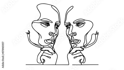 male thoughtful faces one line illustration