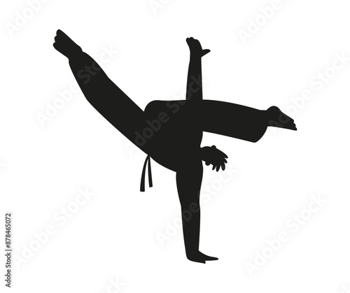 Dynamic vector silhouettes demonstrating the martial arts of capoeira.on a white background.