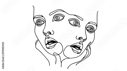 surprised faces single line drawing