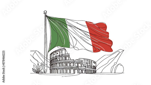 italian flag concept one line illustration