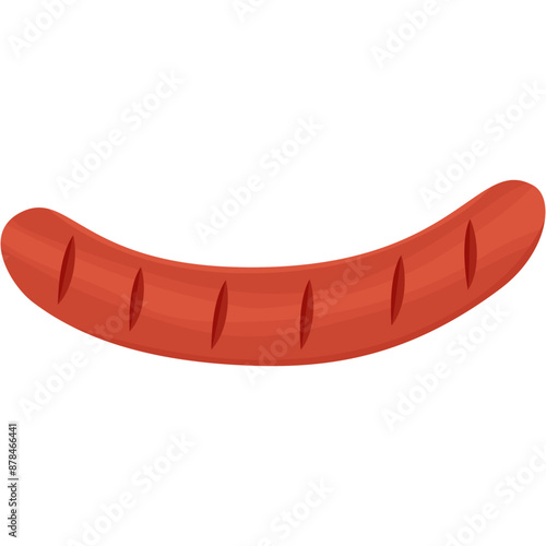 red sausage, grill sausage, boiled sausage, hot dog element, food vector illustration