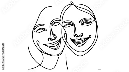 laughing figures single line illustration