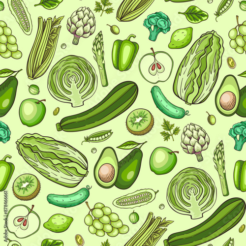 Green color diet products seamless pattern