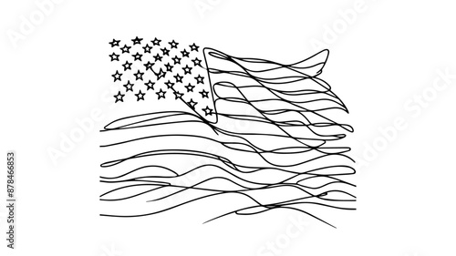 USA flag minimalist one line drawing