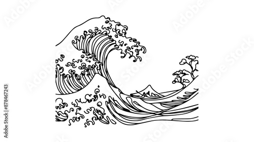 one continuous line illustration of japan great wave