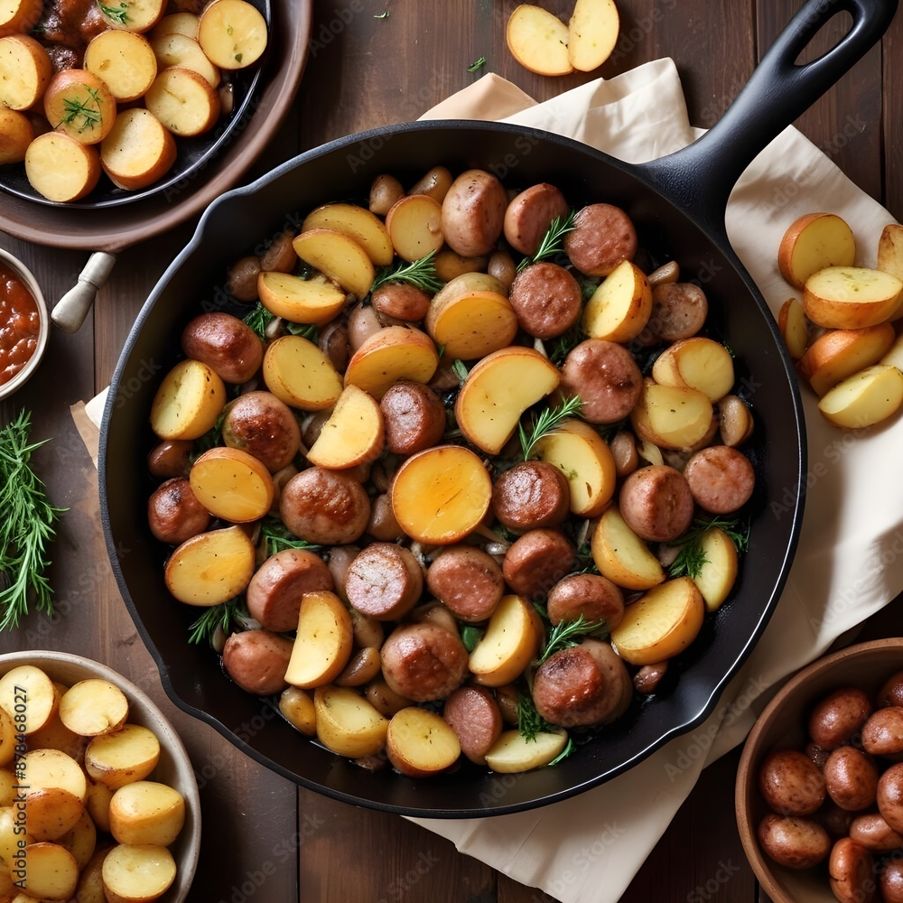Trailblazer's Skillet: Skillet-cooked potatoes, onions, and sausages Trailblazer's Skillet: Skillet-cooked potatoes, onions, and sausages