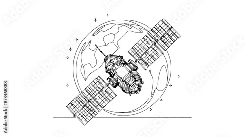 one continuous line drawing of a satellite