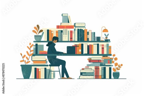 Neverending quest for knowledge, lifelong learners studying continuously, flat design illustration