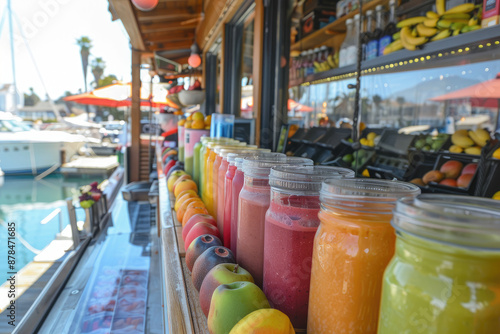 Smoothie bar on marina dock serving healthy blends to healthfocused guests photo