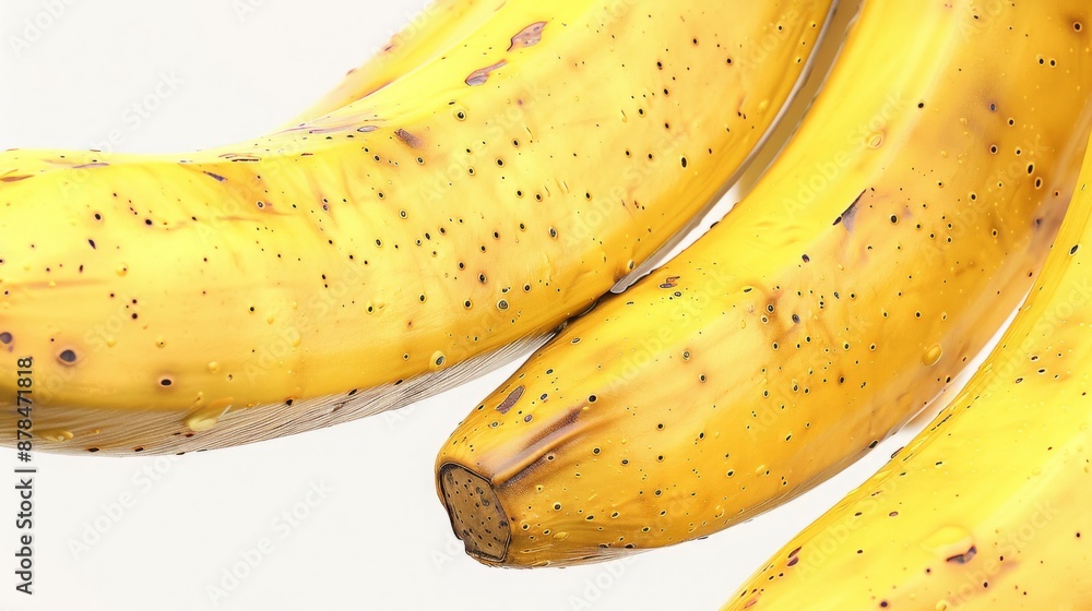 Ripe Bananas on White Background. Close-Up of Yellow Fruit with Brown Spots Ripe Bananas on White Background. Close-Up of Yellow Fruit with Brown Spots