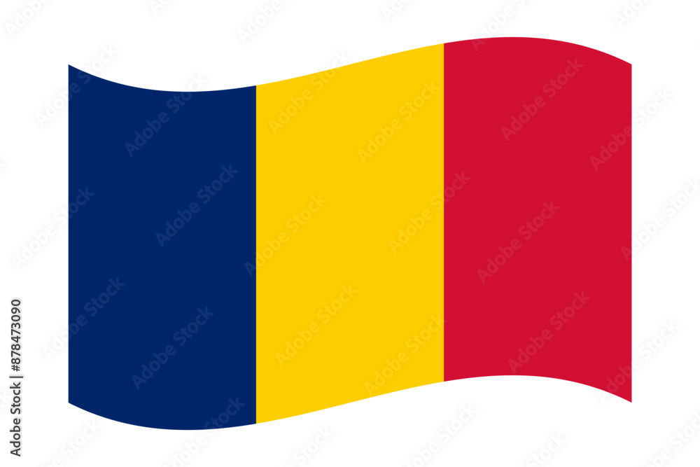 Fototapeta premium Vector illustration of wavy Chad flag on transparent background