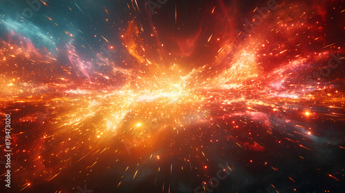  A cosmic explosion of red and orange sparks,