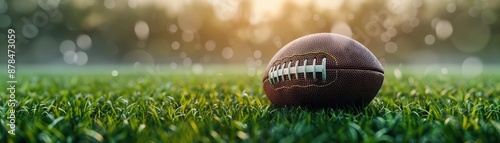 American Football Field Layout with Marked Turf Boundary Points, High-Quality Stock Photo of a Football on Grass
