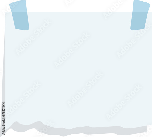 Blank white note paper with torn edges is hanging on blue tape, providing space for your message