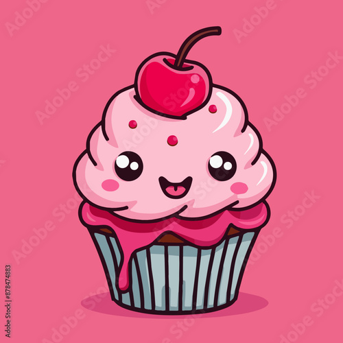 Cute Cartoon Cupcake Food Character 