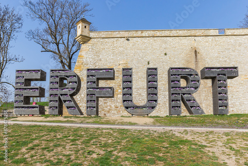 Obraz na płótnie City name in large letters at the citadel wall in Erfurt, Germany w salonie