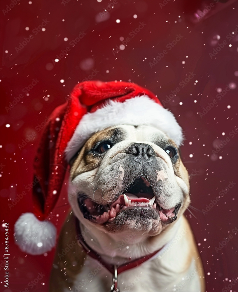 English bulldog wearing a Santa Claus hat English bulldog wearing a Santa Claus hat
