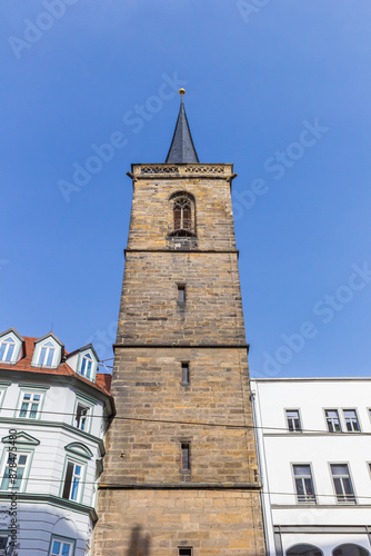 Obraz na płótnie Front of the historic Bartholomausturm tower in the Anger shopping street of Erfurt, Germany w salonie