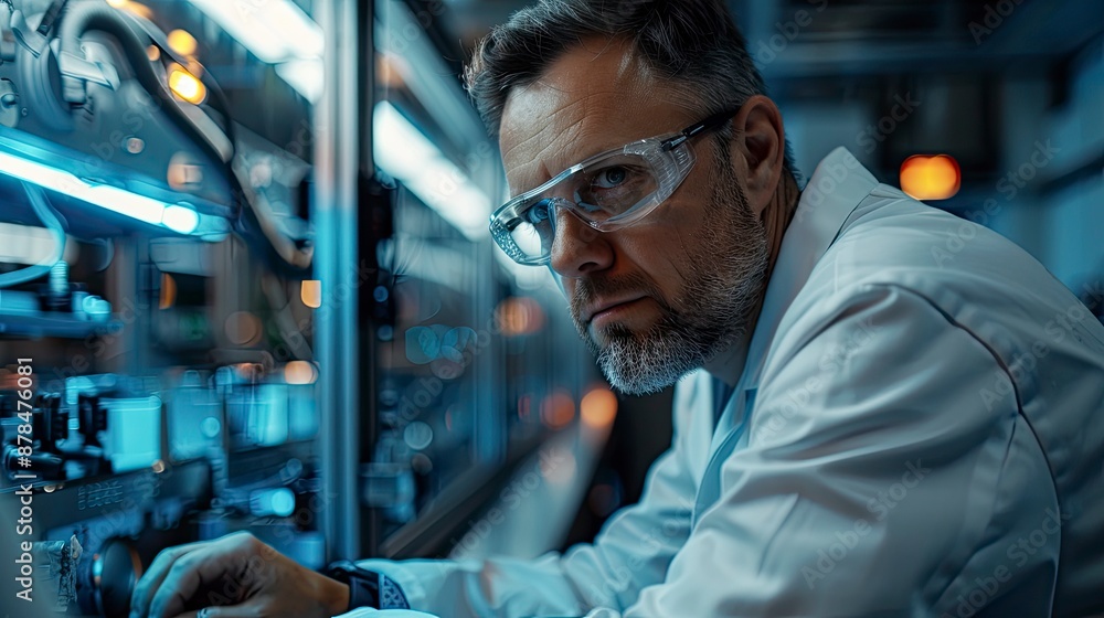 An engineer analyzing data from robotic sensors to improve manufacturing processes. An engineer analyzing data from robotic sensors to improve manufacturing processes.