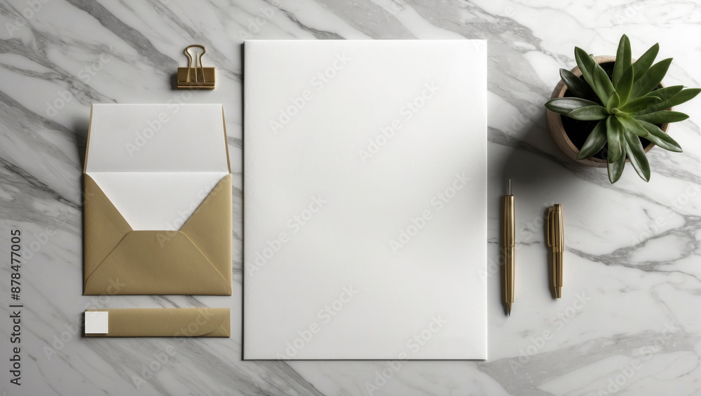 Blank Letterhead and Envelope Mockup on a Marble Table Blank Letterhead and Envelope Mockup on a Marble Table