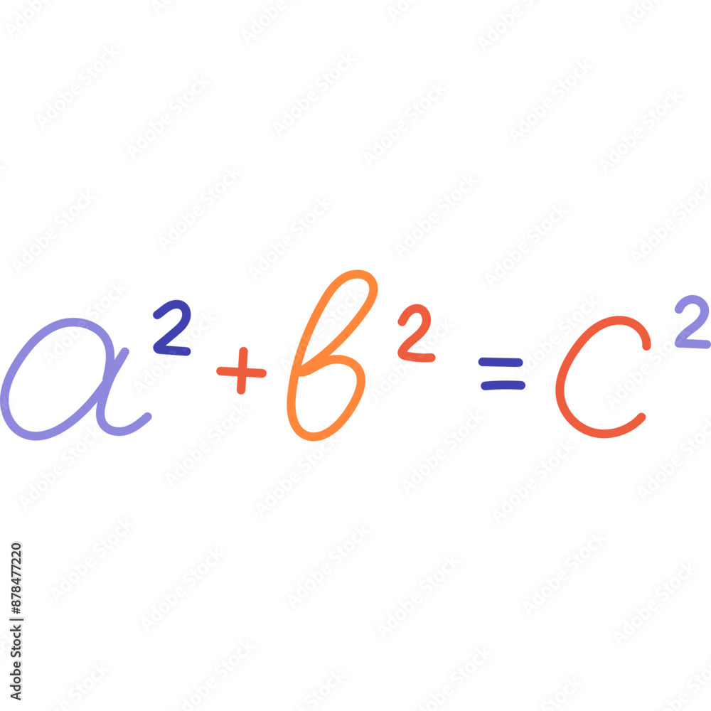 Fototapeta premium Mathematical formula handwritten lettering. Cartoon concept of back to school. A2+B2=C2 thin outline.