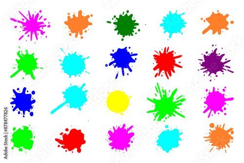 Color paint splatter. Colorful ink stains, abstract paints splashes and wet splats. Watercolor or slime stain vector set. Colorful stain and splash, splat messy, inkblot splashing illustration