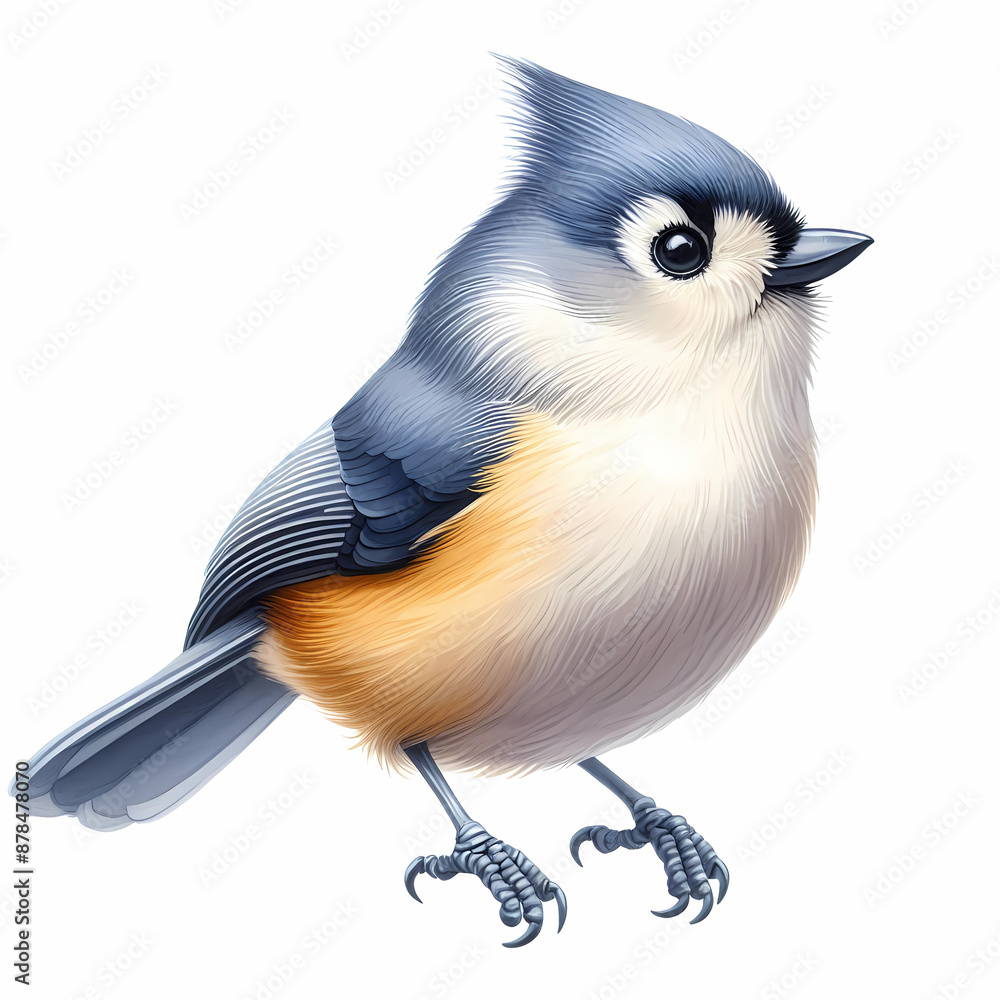 Fototapeta premium tufted titmouse bird watercolor image on white background