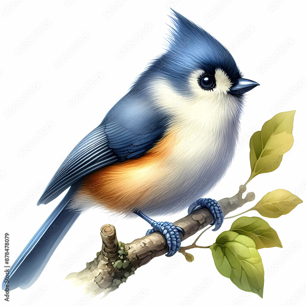 Fototapeta premium tufted titmouse bird watercolor image on white background