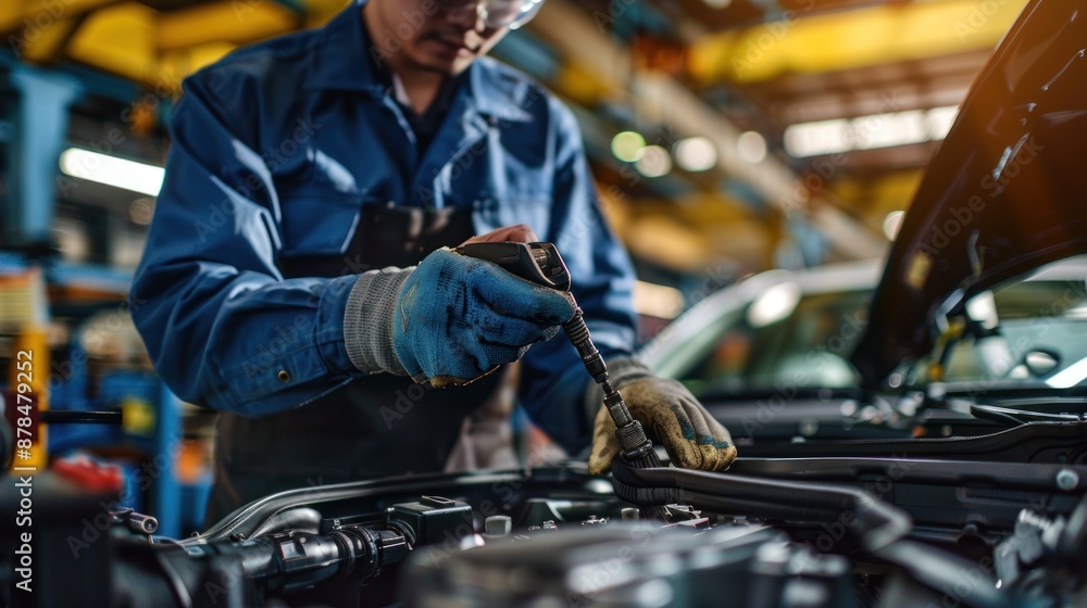 Mechanic Working on a Car Engine Mechanic Working on a Car Engine