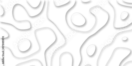 vector illustration 3d papercut wave line geometric curved white background, Topographic map of geology and contour map, papercut and multi layer cutout geometric white abstract pattern background.